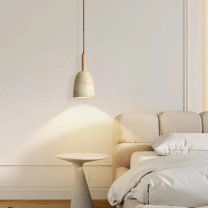 Travertine LED Hanging Lamp for Bedroom Living Room Bar | Japanese Wabi Sabi Pendant Lighting