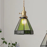 Loft Green Tiffany Glass LED Pendant Lights with Copper Knob Switch