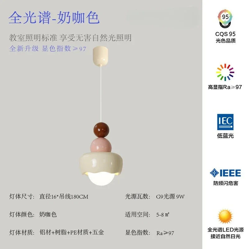 Cream Wind Resin/Glass Pendant Lights: Modern LED E27 Hanging Lamp for Bedroom, Bar, Kids Room