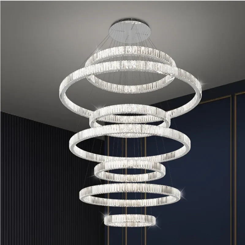 Luxury K9 Crystal Pendant Lights | Dimmable LED Circles Hanging Lamp