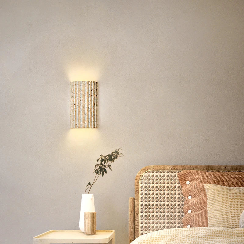 Afralia™ Yellow Travertine Block Stone LED Wall Lamp for Living Room Decor