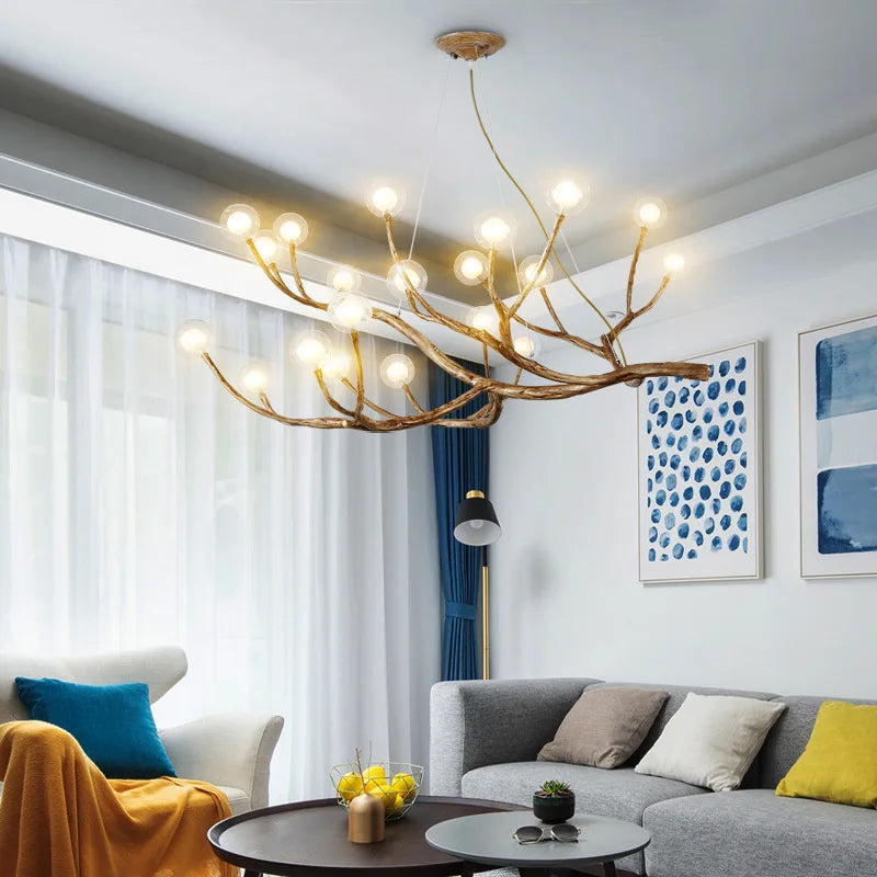 Retro LED Chandelier Living Room Study Bedroom Art Brown Pendant Light