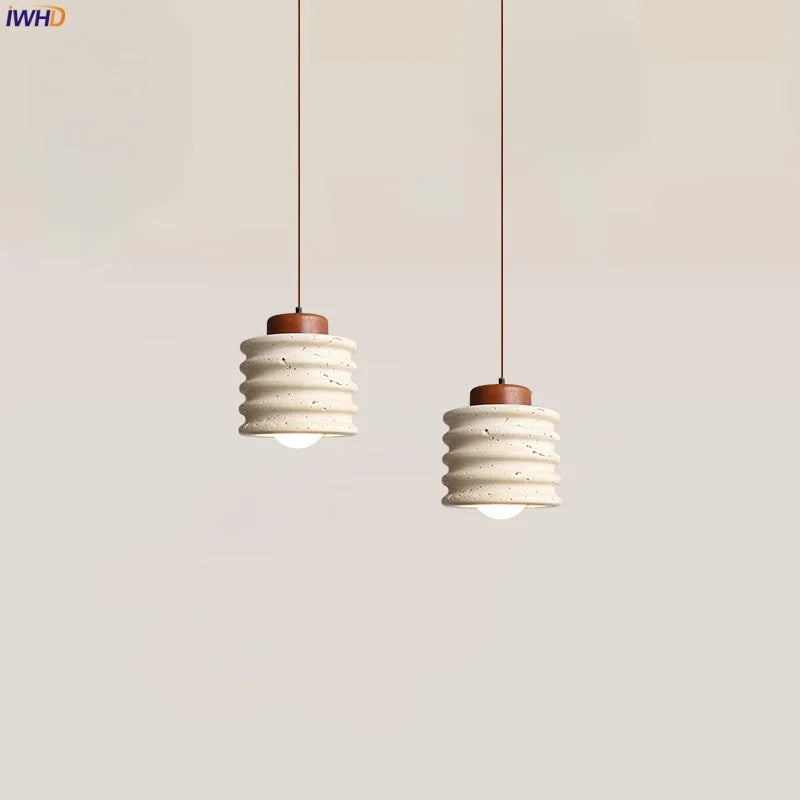 Afralia™ Yellow Travertine Wabi Sabi LED Pendant Lights for Home Decor