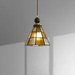Afralia™ Tiffany Glass Wood LED Pendant Lamp Adjustable Hanging Light Fixture