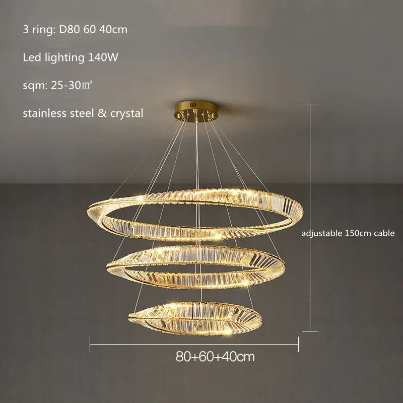 Luxury Gold Crystal Pendant Lights Dimmable LED Modern Living Room Fixture