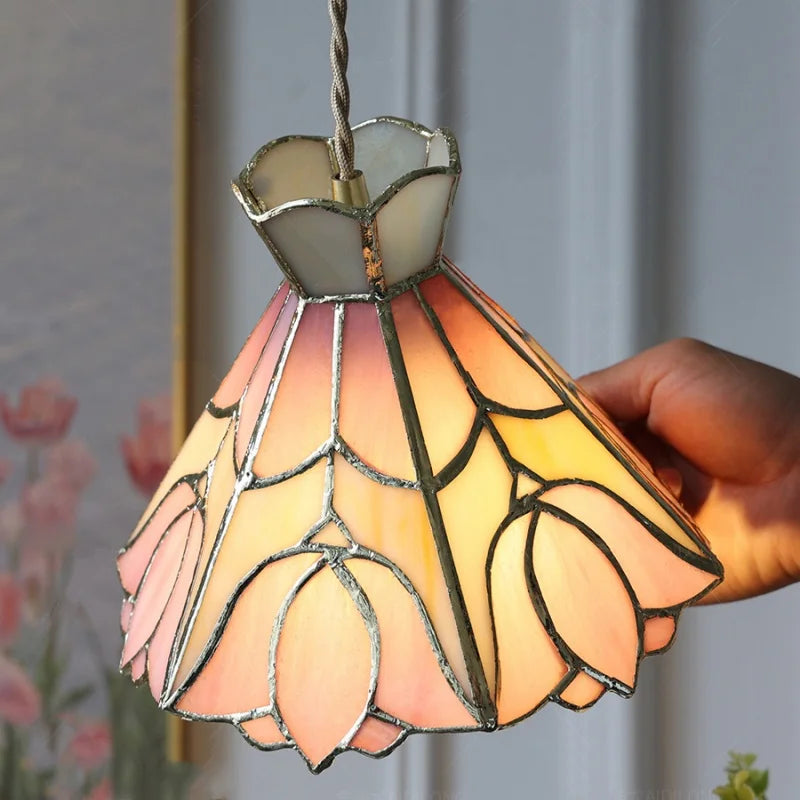 Afralia™ Nordic Tiffany Flower Glass LED Pendant Lights for Modern Home Decor