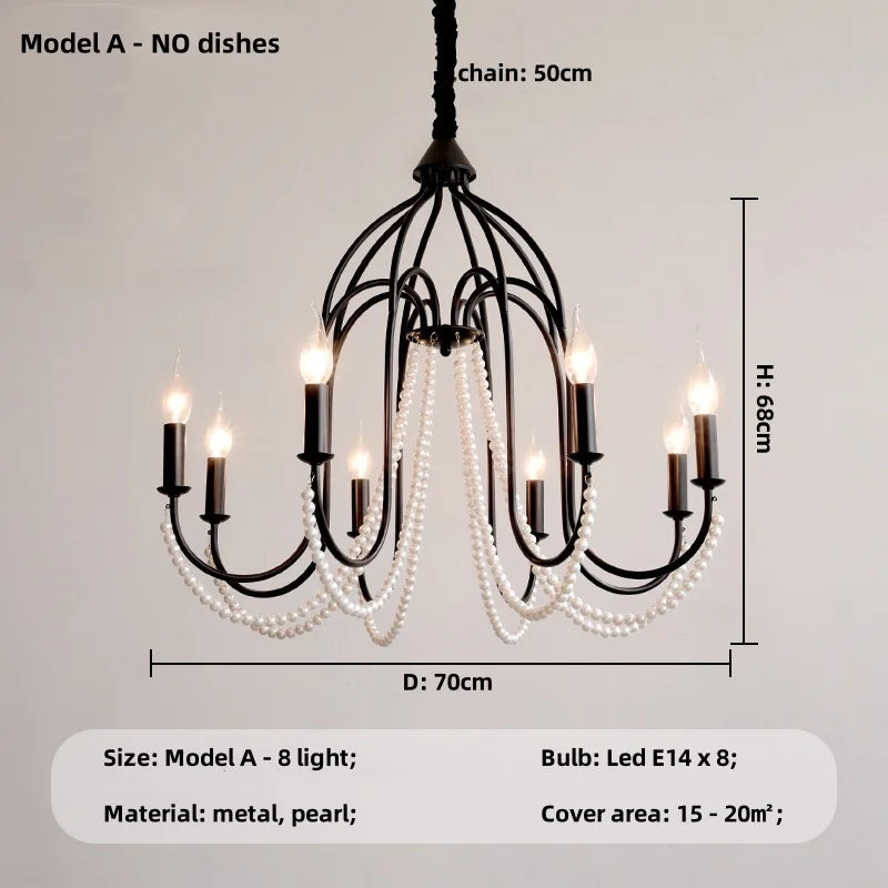 Black E14 Candle Chandelier: French Living Room Pendant Lighting for Home Decor