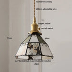 Afralia™ Tiffany Cat Glass LED Pendant Light in Walnut Wood Finish