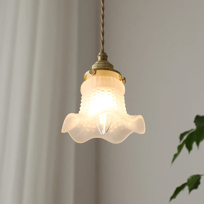 White Glass Copper LED Hanging Lamp Pendant Light Fixtures - Nordic Modern Style