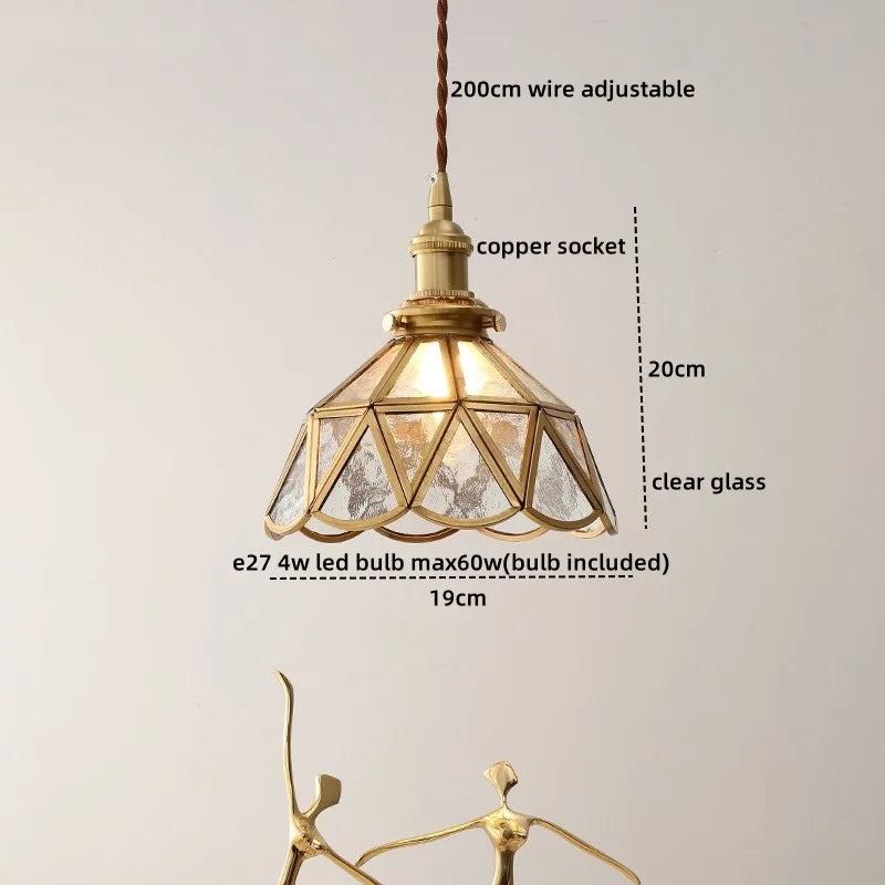 Amber Glass LED Pendant Light - Nordic Modern Copper Suspension Luminaire for Home