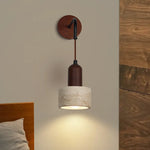 Nordic LED Wood Wall Sconce Yellow Travertine Bedside Lamp for Modern Home