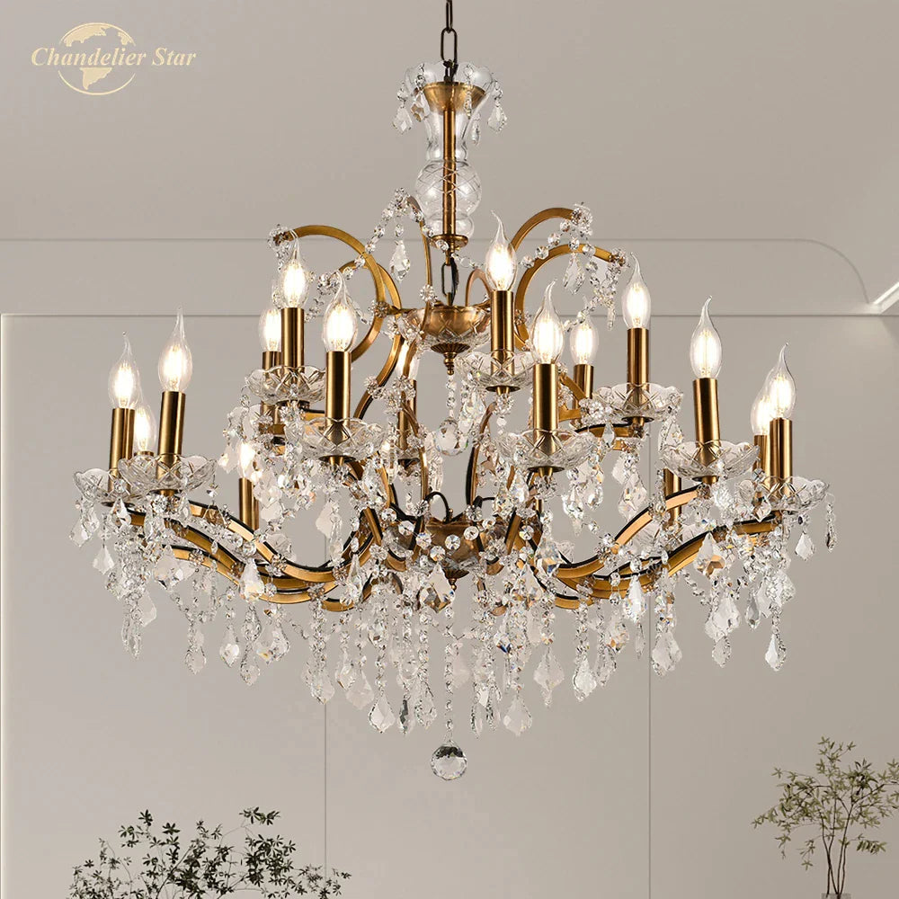 Rococo Crystal & Brass Chandelier: Elegant 19th C. Style for Bedroom & Living Room