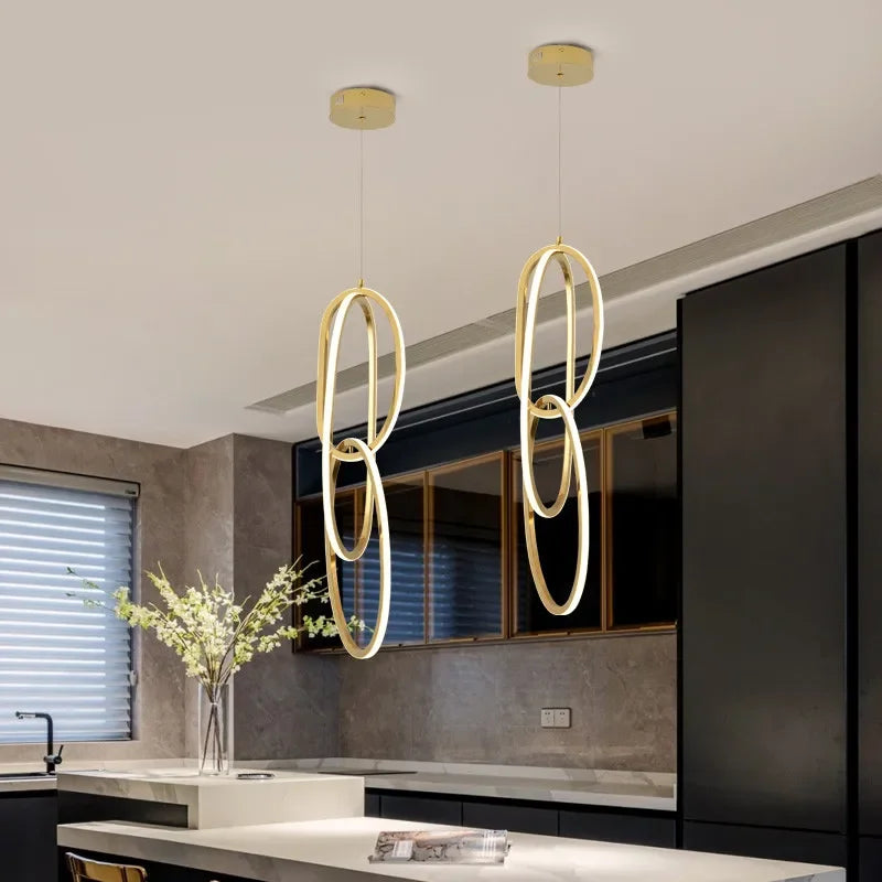 Gold Steel Pendant Light for Home Decor & Bar, Stylish LED Hanging Lamp