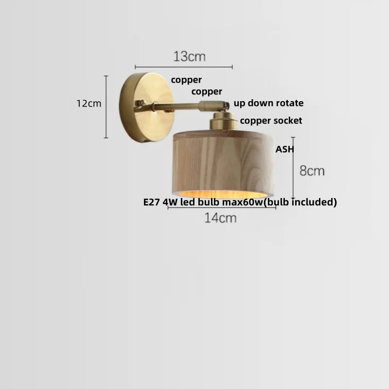 Copper Socket LED Wall Lights Pull Chain Switch Nordic Modern Rotate Bedside Lamp