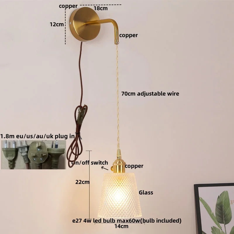 Clear Glass LED Wall Lamp Pull Chain Switch Modern Luxury Home Decor