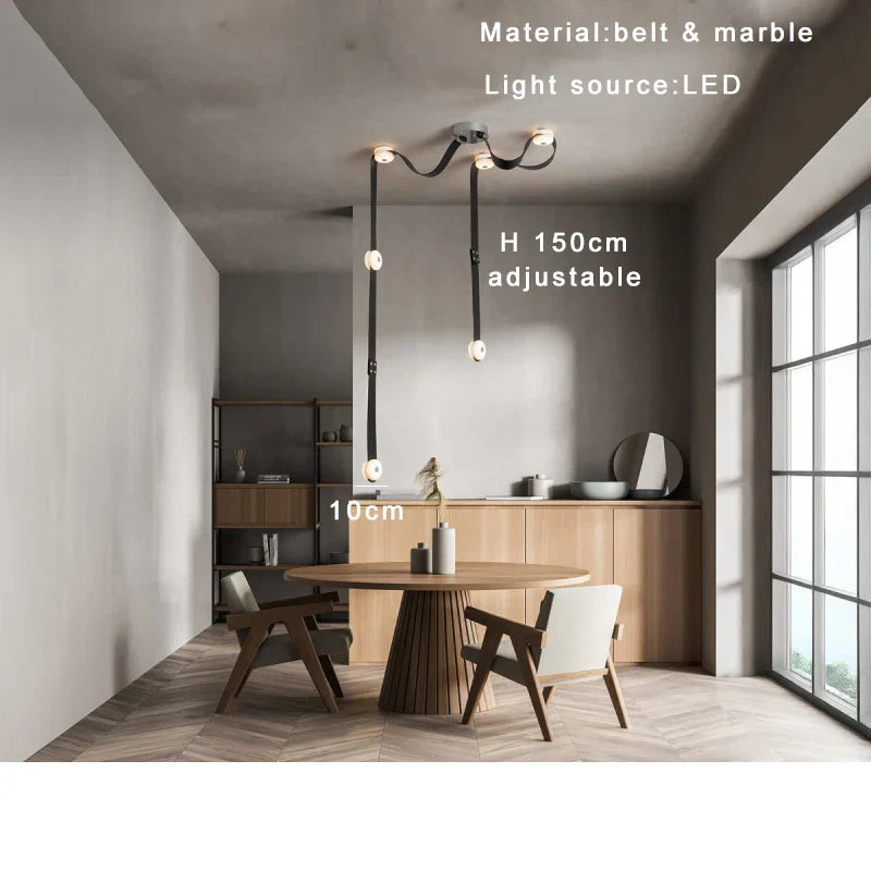 Soft Leather Marble Chandelier: Luxury Dimmable Lighting Fixture for Living Room or Cafe.