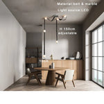 Soft Leather Marble Chandelier: Luxury Dimmable Lighting Fixture for Living Room or Cafe.