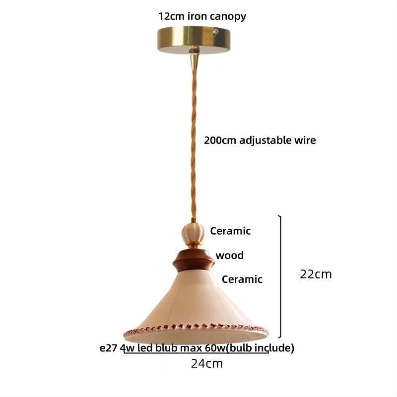 Afralia™ LED Rose Flower Pendant Lamp Ceramic Wood Nordic Modern Hanging Light