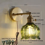 Afralia™ Copper Rotate LED Wall Light with Pull Chain Switch - Modern Glass Bedside Sconce