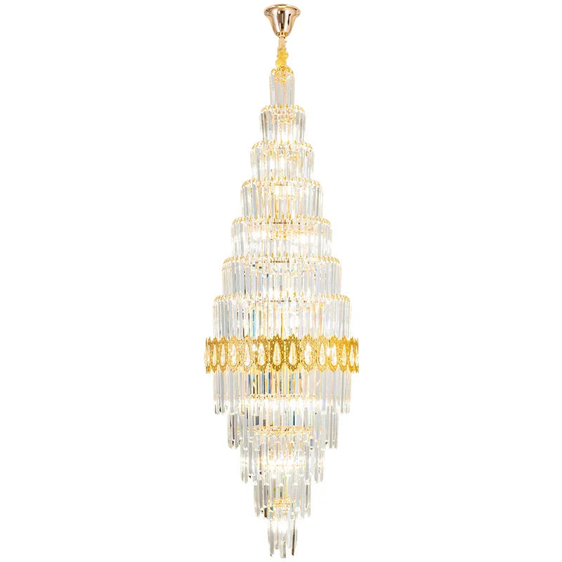 Hollow Spiral Staircase Chandelier | Modern Long Crystal Light for Villa Livingroom