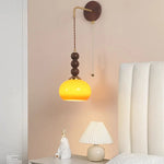 Afralia™ LED Wall Lights Walnut Wood Glass Adjustable Bedside Lamp