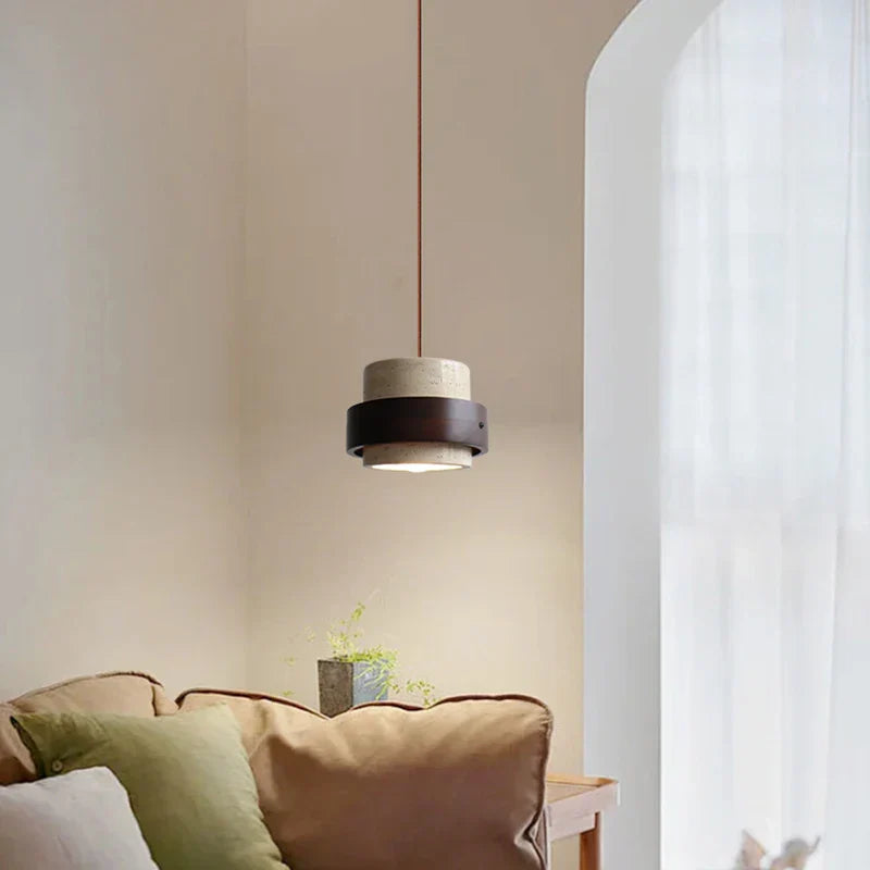 Afralia™ Yellow Travertine LED Hanging Lamps Pendant Light for Living Room Bedroom Loft