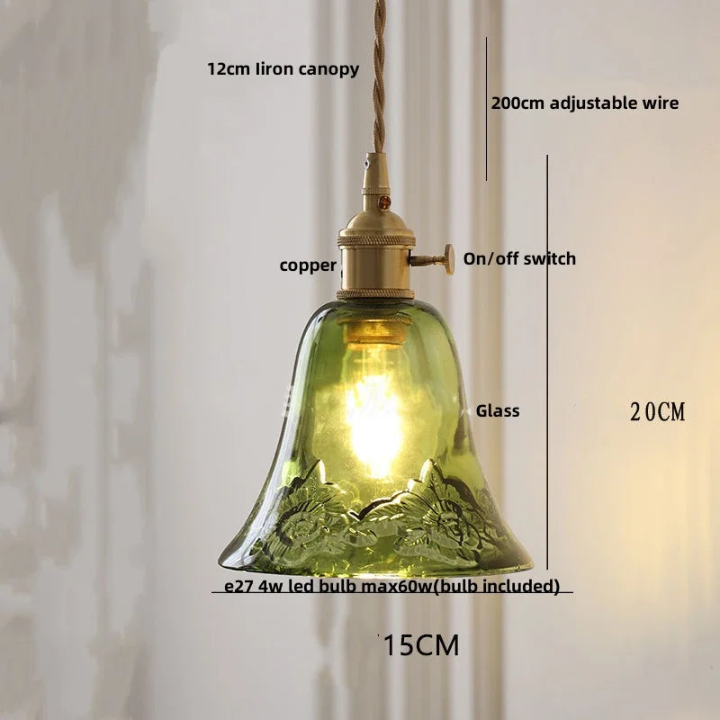 Walnut Wood LED Pendant Light Fixture Glass Hanging Lamp