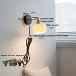 Copper LED Wall Lights Pull Chain Switch Modern Bedside Lamp Wood White Ceramic