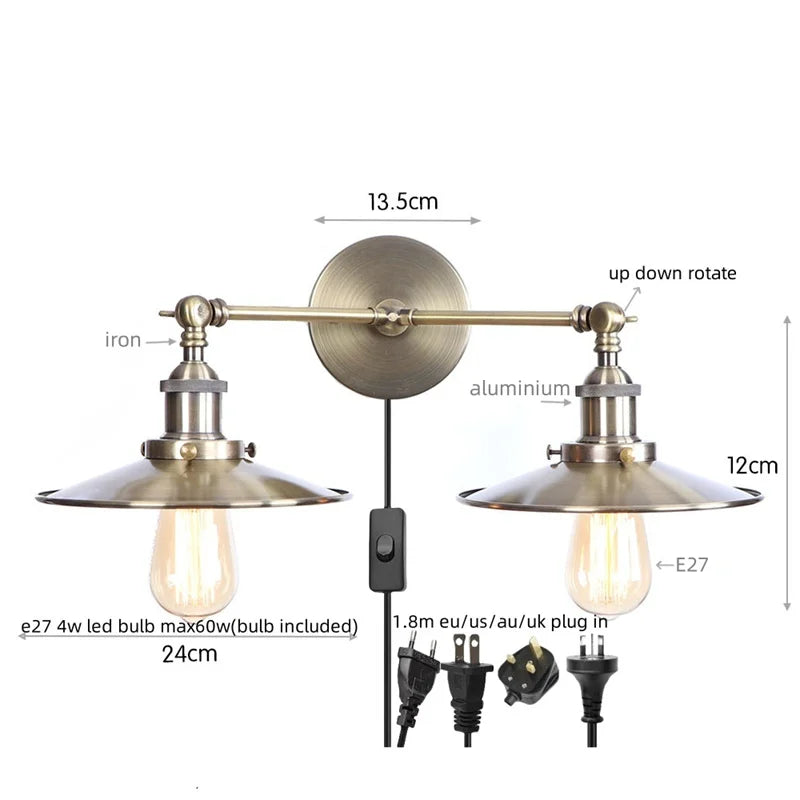 Afralia™ Dual Head LED Wall Light Pink Industrial Bedside Lamp