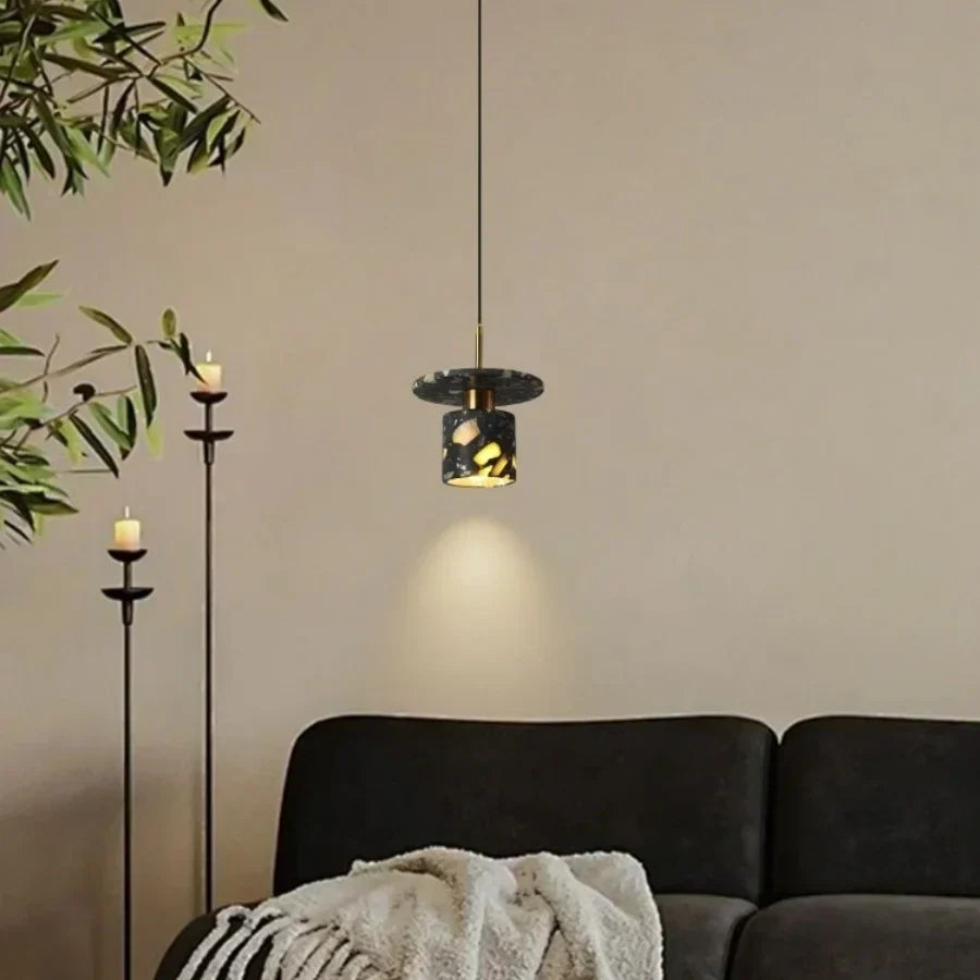 Black Terrazzo Stone LED Pendant Lamp Modern Nordic Hanging Lights