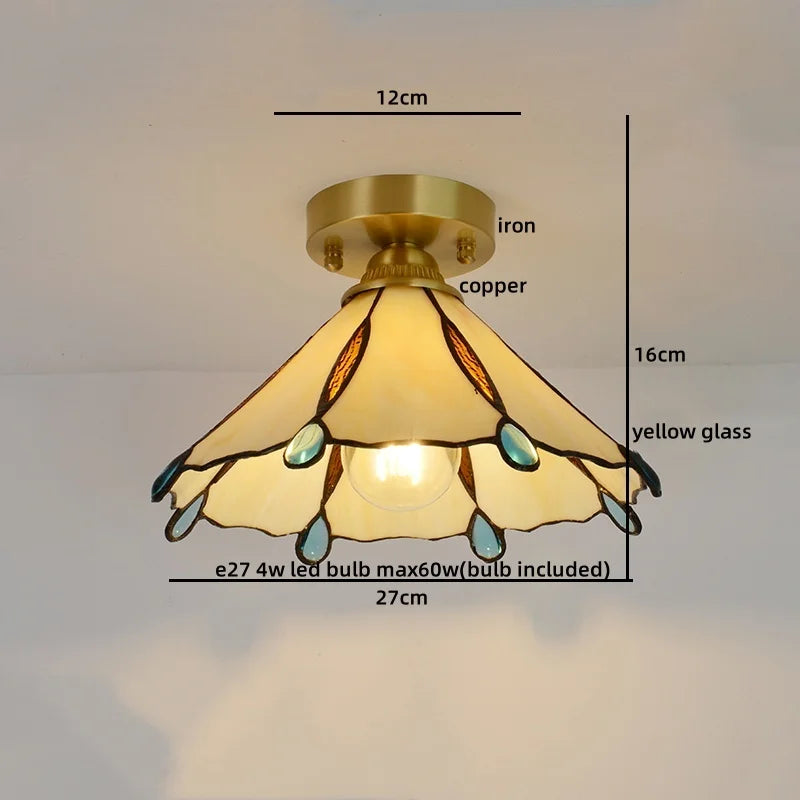 Modern Glass Copper LED Ceiling Light Fixture for Balcony, Living Room, Porch.
