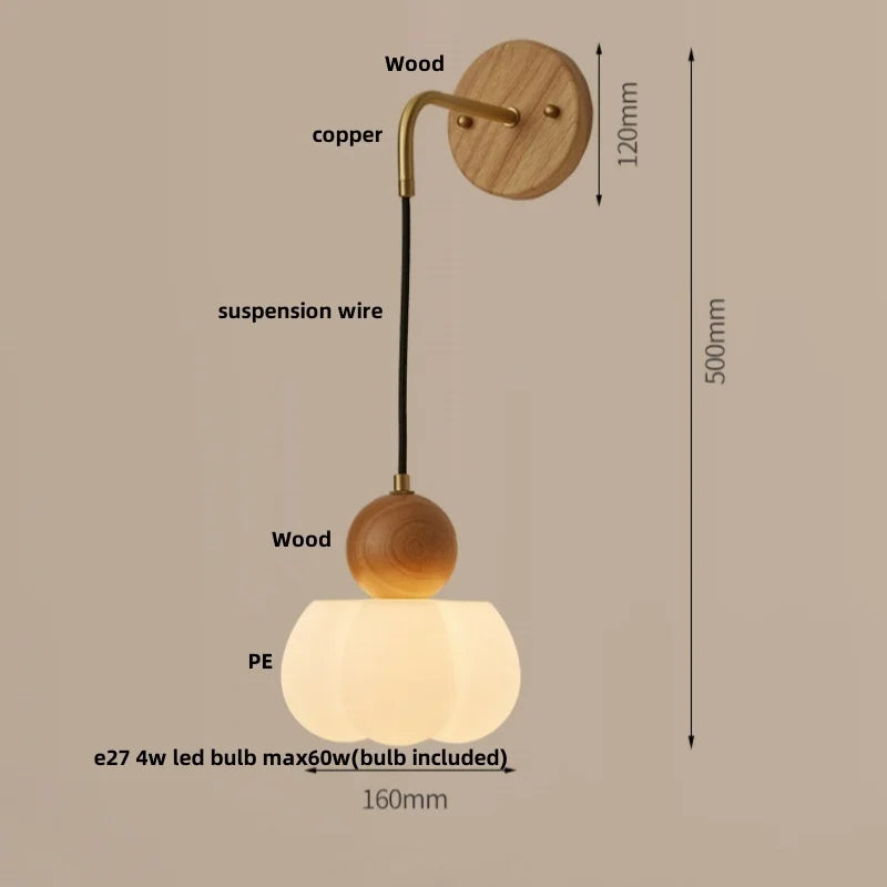 Wood LED Wall Lamp with Pull Chain Switch for Living Room, Dining Room, Bathroom