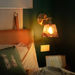 Amber Glass LED Wall Lamp for Bedroom Minimalistic Copper Lighting