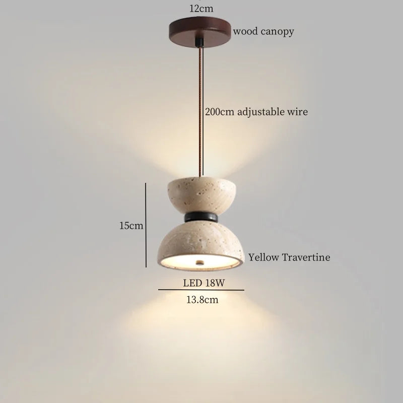 Yellow Travertine LED Hanging Pendant Light for Home Decor Bedroom Dining Living Room