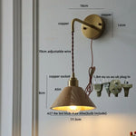 Wood LED Wall Lamp with Copper Socket & Pull Chain Switch - Adjustable Staircase Light
