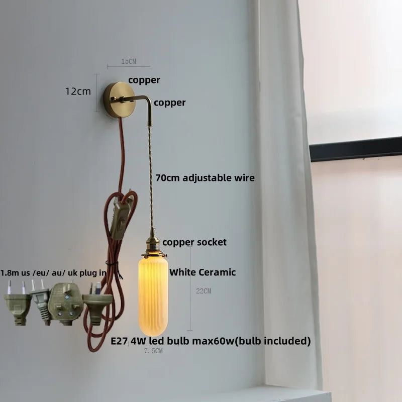 Clear Glass LED Wall Light | Modern Adjustable Nordic Copper Lamp Fixtures