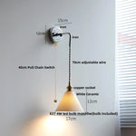 Ceramic LED Wall Sconce Pull Chain Switch Bedside Lamp White Nordic Modern Fixtures