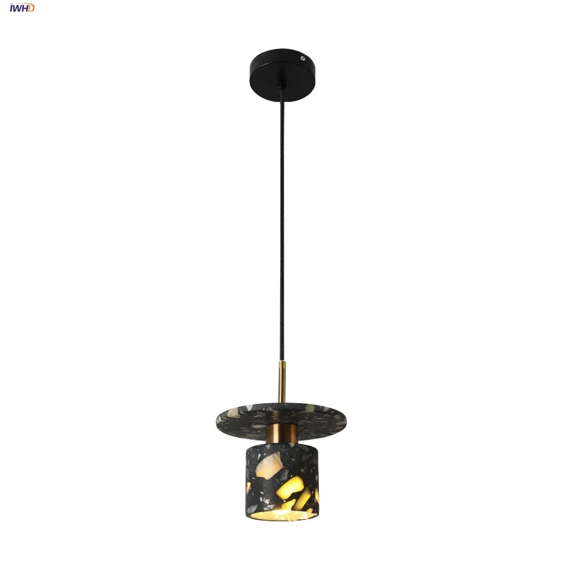 Black Terrazzo Stone LED Pendant Lamp Modern Nordic Hanging Lights