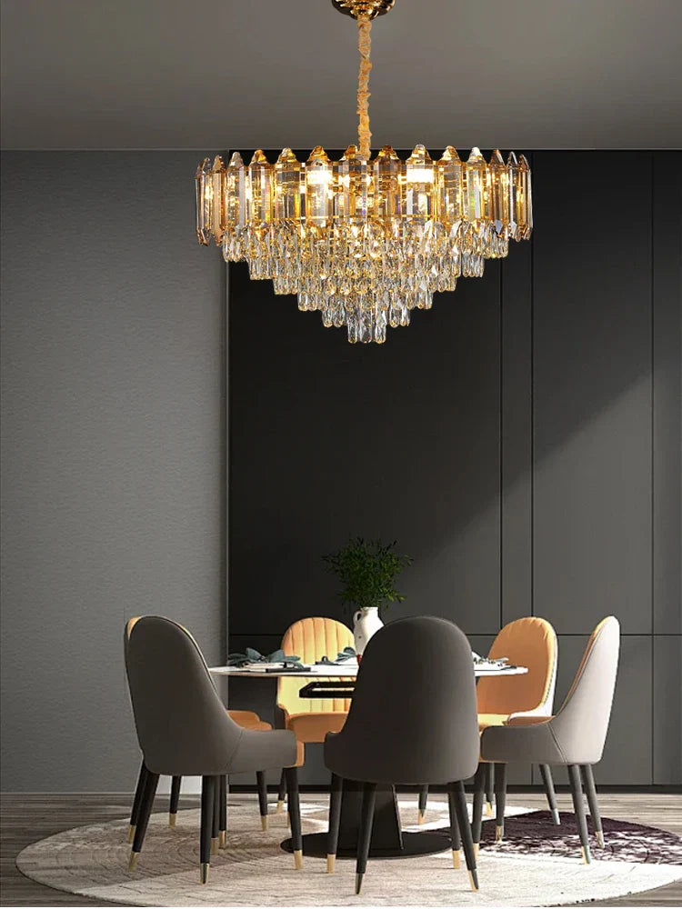 Gold Amber Crystal Chandelier Lights Modern Room Decor Hanging Lamp