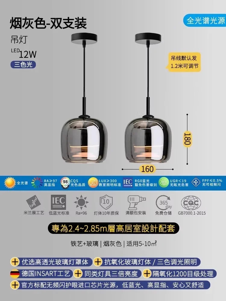 Glass Pendant Lights Modern Designer LED Indoor Lighting for Bedroom Living Room