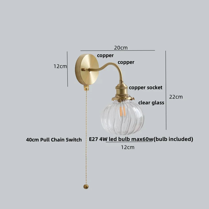 Green Class Ball LED Wall Light with Copper Socket for Bedroom Living Dining Room