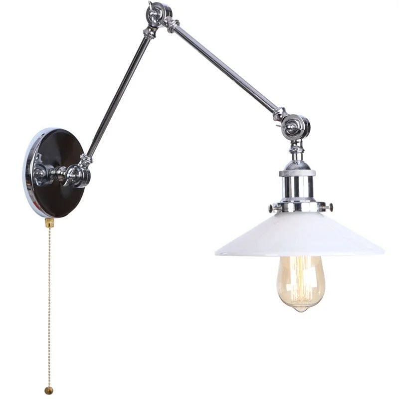 White Glass Swing Arm LED Wall Sconce for Industrial Loft, Coffee, Hallway
