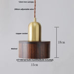 Copper Socket Walnut Wood LED Pendant Light Fixture for Dining Room