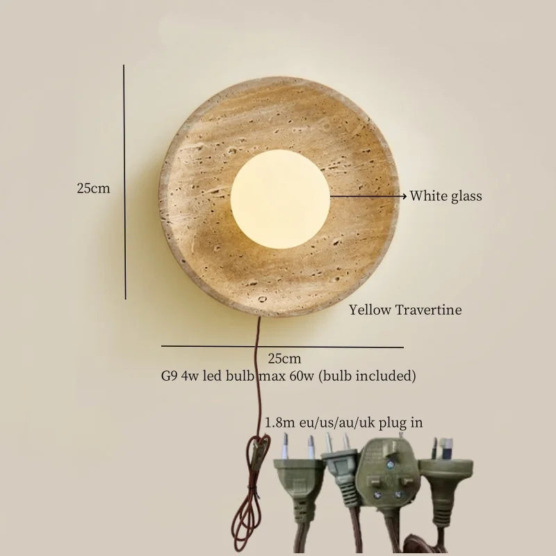 Afralia™ Nordic LED Wall Lamp Wood Yellow Travertine Mirror Light