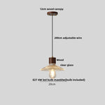 Clear Glass LED Pendant Light Fixture Wood Hanging Lamp