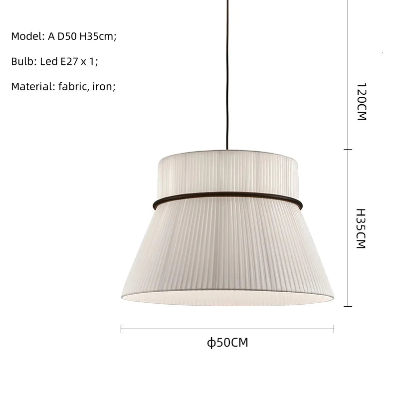 White Fabric LED Pendant Chandelier, Minimalist Living Room Ceiling Light