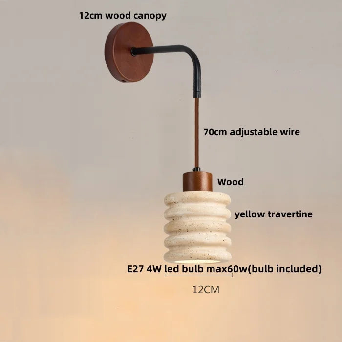 Afralia™ LED Wall Lamp Pull Chain Switch Wood Nordic Modern Yellow Travertine Mirror Light