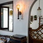 Afralia™ Tawny Glass LED Wall Sconce - Vintage Ash Wood Wandlamp