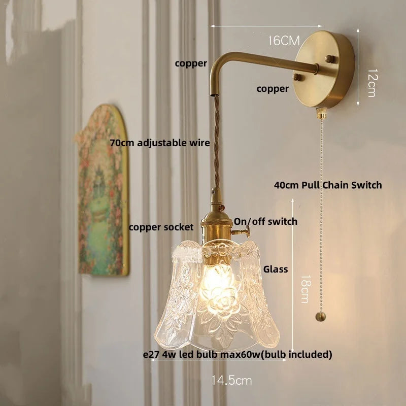 Glass Clear LED Wall Light Fixture, Modern Copper Wall Lamp