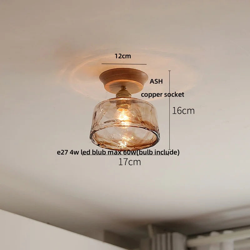 White Ceramic LED Ceiling Lamp Wood Ash Nordic Modern Copper Light
